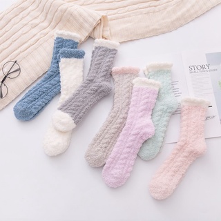 Meia Feminino Grossas E Quentes De Lã Coral Para Uso Doméstico Outono Inverno
