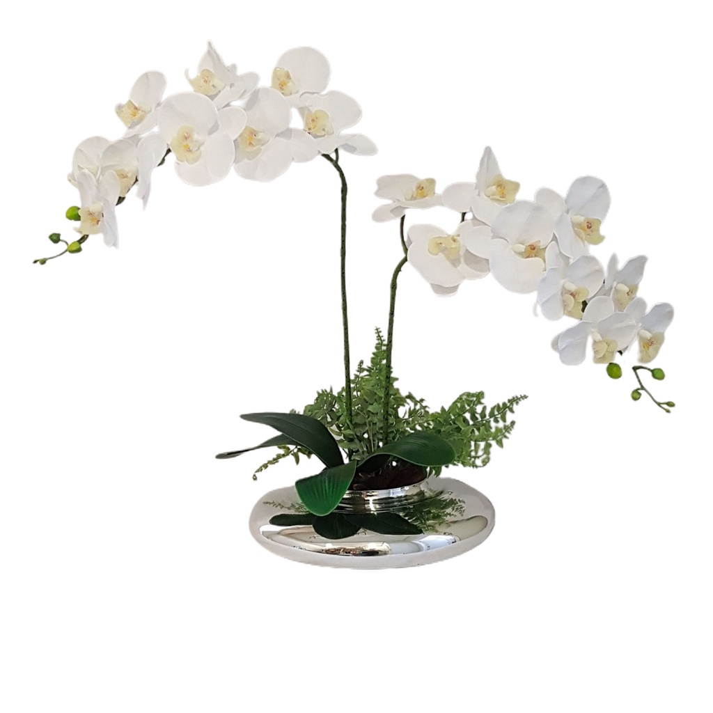 Arranjo de Flores Artificiais com Orquídeas Brancas e Vaso Terrário  espelhado - Linha Permanente Opção Decor | Shopee Brasil