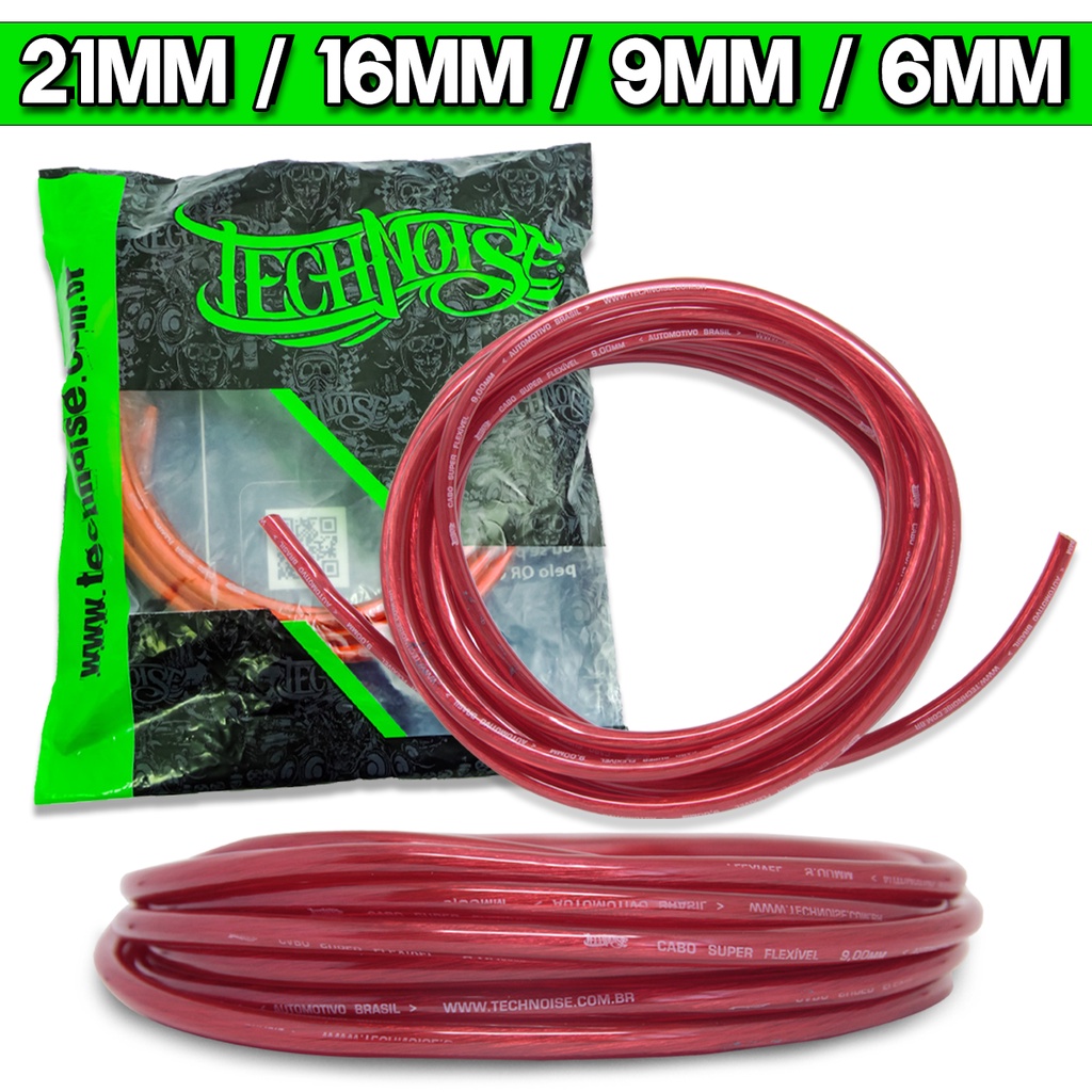 Cabo Fio De Bateria 5 Metros - 21mm 16mm 9mm 6mm - Vermelho Technoise - Home & Living