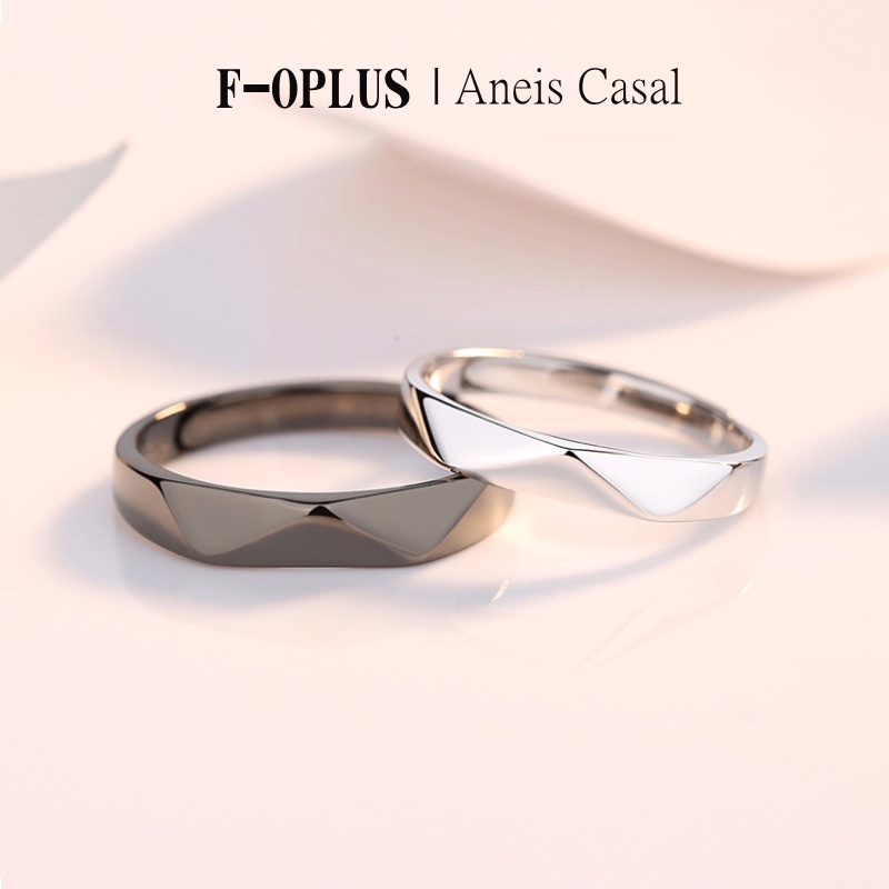 F-OPLUS | Anel Aliança de Minimalista Preto e Branco Ajustável Par de Aliança de Namoro Compromisso com Caixa CRC028