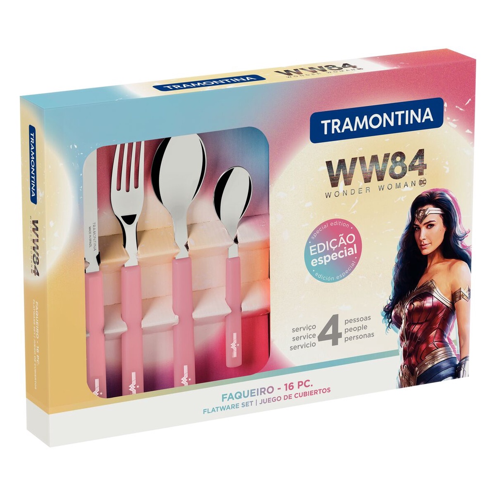 Faqueiro Mulher Maravilha Tramontina 16 Peças Rosa Inox