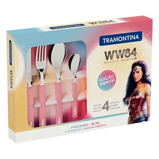 Faqueiro Mulher Maravilha Tramontina 16 Peças Rosa Inox
