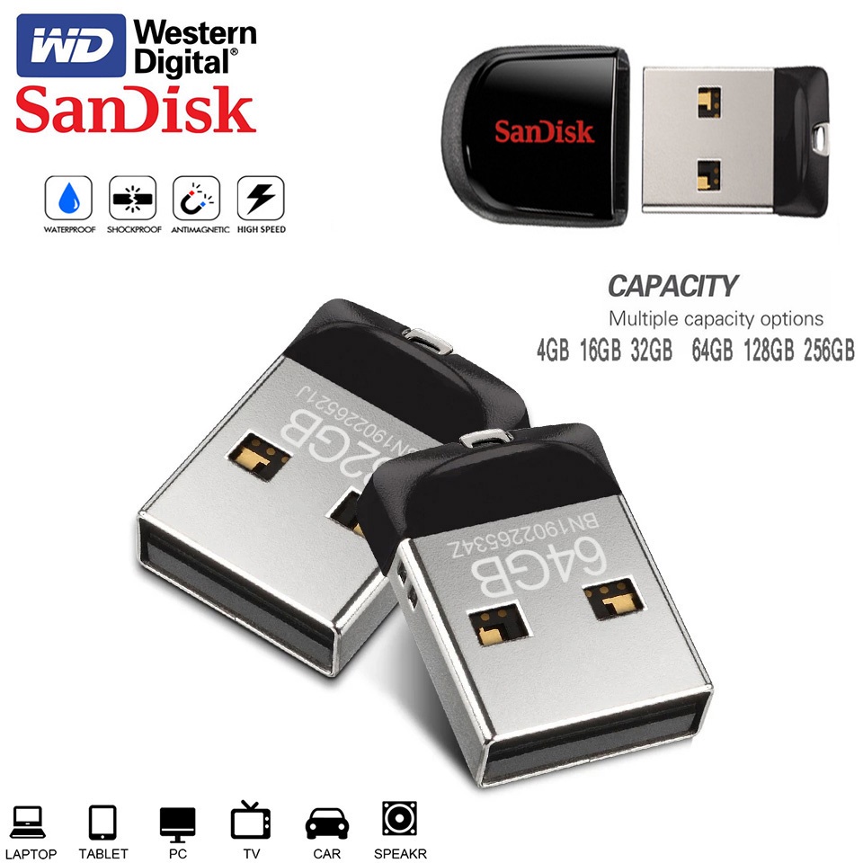 Sandisk Mini Usb Flash Drive 2.0 16gb 32gb 64gb 128gb 256gb Bastão De Memória