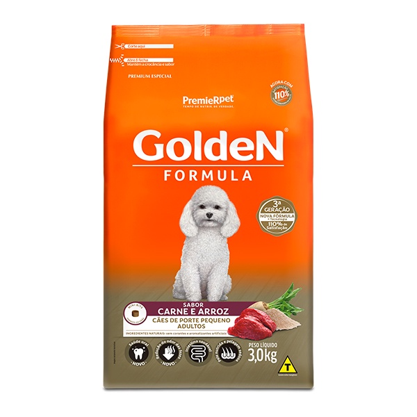 Ração Golden Formula Mini Bits para Cães Adultos de Pequeno Porte Sabor Carne e Arroz - 3Kg em Oferta na Shopee
