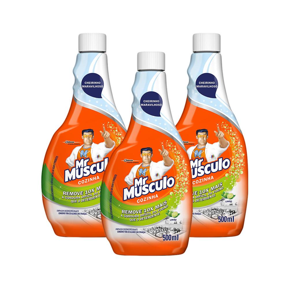 Kit 3 Refil Limpador Mr Músculo Desengordurante Limão 500ml