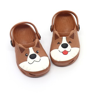 Sandália Babuche Papete Chinelo Infantil Plugt Menino Cachorro Corgi Marrom
