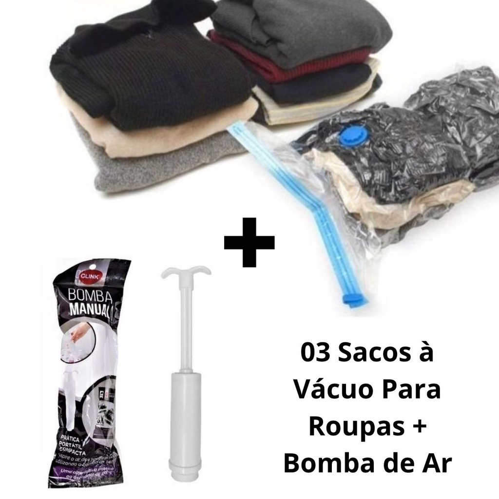 Kit 03 Sacos De Viagem À Vácuo P/ Roupas 50X60 + Bomba de Ar