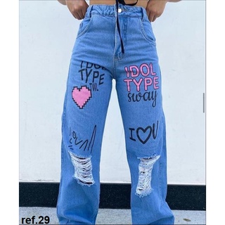 produce escape curtain Calça Jeans Feminina Wide Leg Estampada Pantalona Cintura Alta Lançamento  2022 Tendências | Shopee Brasil