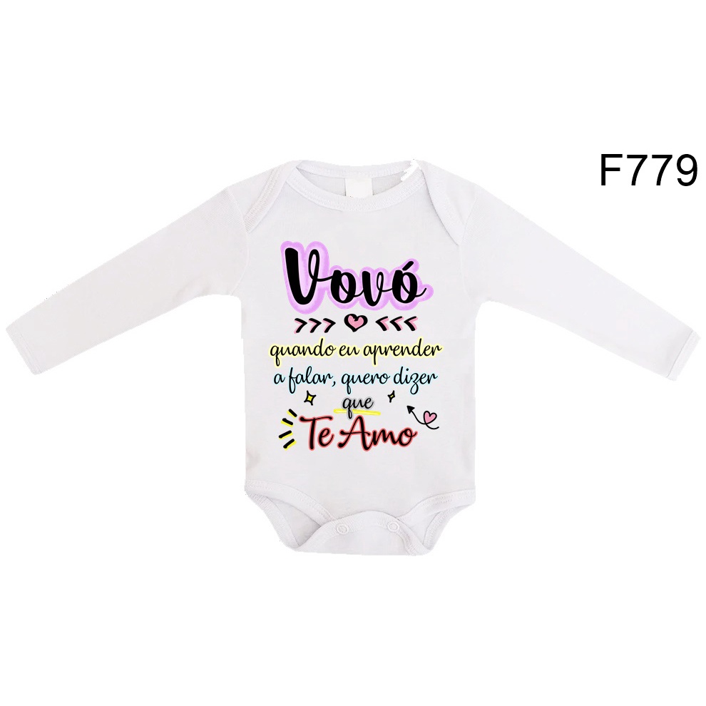 Body Roupa de Bebê Frases Manga Longa Vovó Quando Eu Aprender a Falar, Quero Dizer Que Te Amo F779