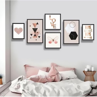 Kit 6 Placas Quadros Decorativos Frases abstrato Geometrico Coração Diversos