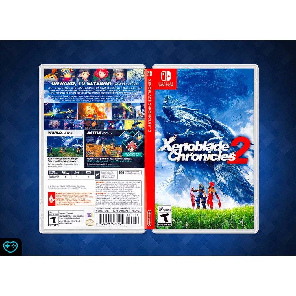 Xenoblade Chronicles 2 - Encarte Impresso - Reposição de Capa Frente e Verso - Substituição de Capinha e Case / Caixa