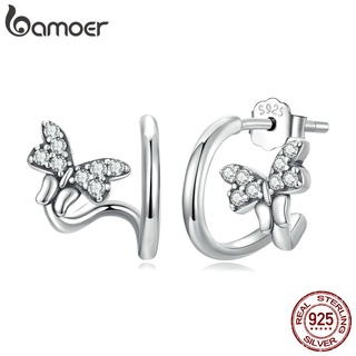 Bamoer Brincos De Tarraxa De Prata S925 Feminino Com Orelha De Borboleta