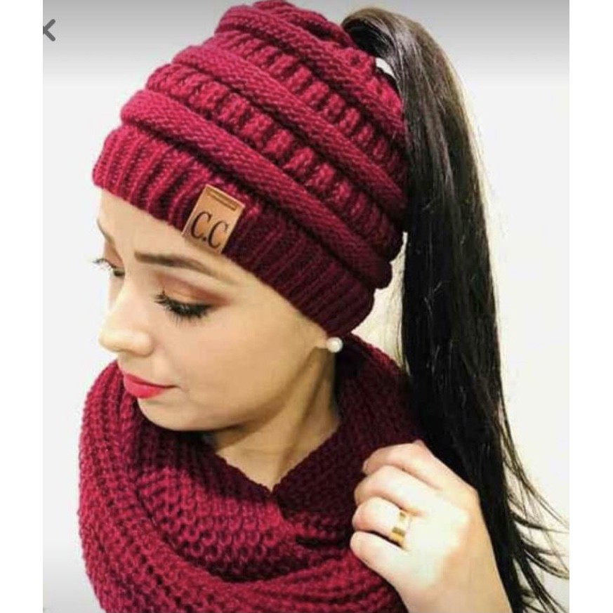 Touca/Gorro de Lã Feminina para Rabo de Cavalo