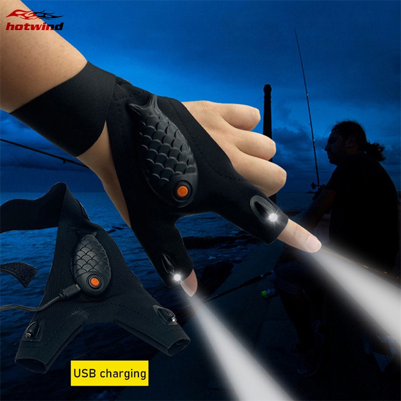 HW Luvas Sem Dedos Com Lanterna Recarregável/Claro LED/Lâmpada De Dedo Para Pesca Noturna/Acampamento/Caminhada em Oferta na Shopee