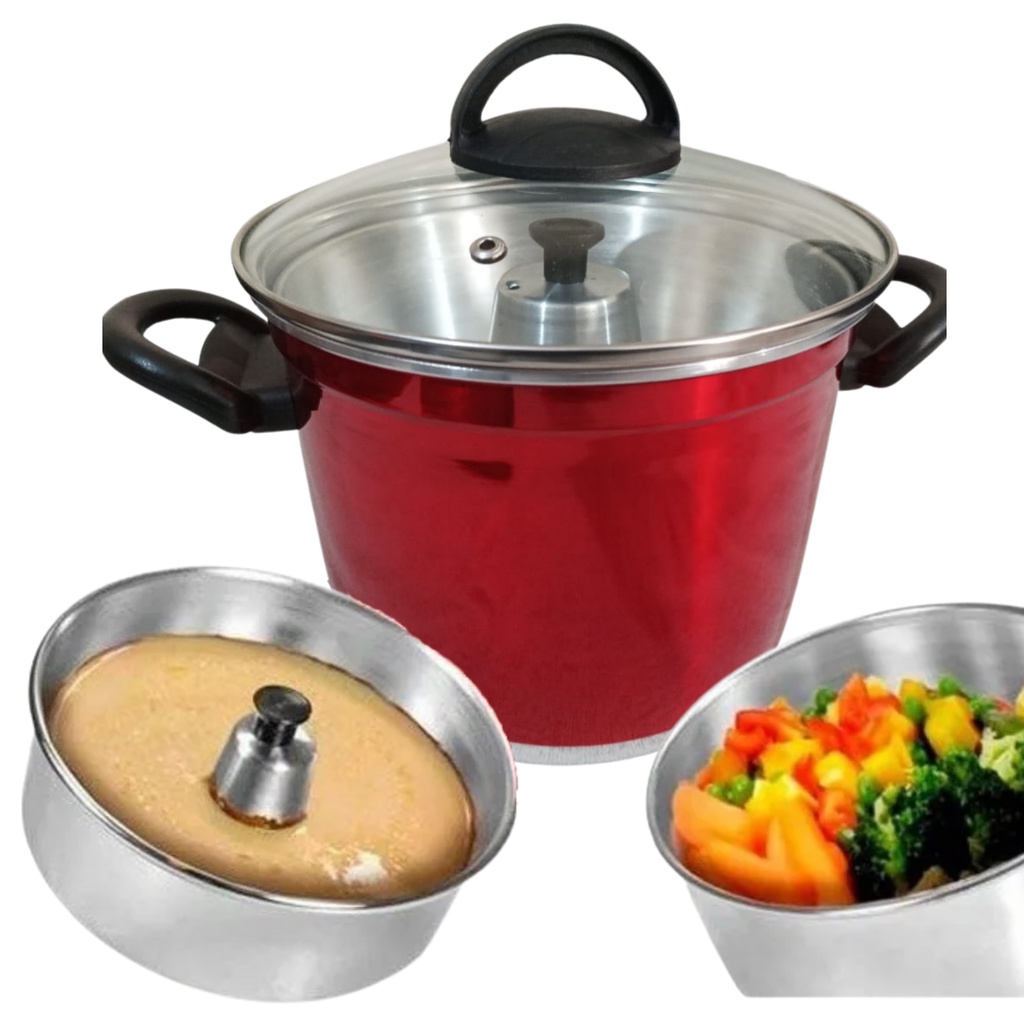 Panela 3 Em 1 Forma Pudim Banho Maria Cozimento Vapor Cuscuz