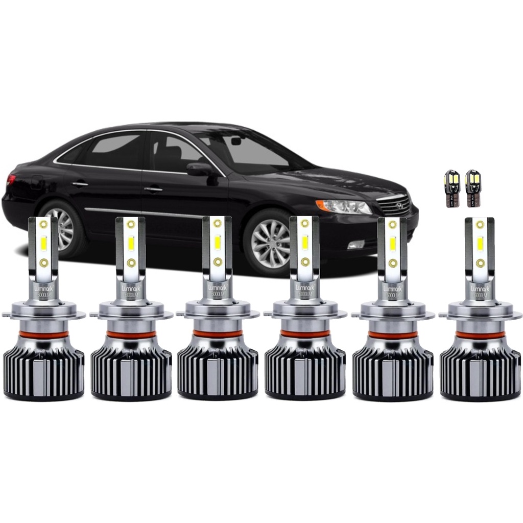 Lâmpadas Azera 2007 2008 2009 2010 2011 Super Led Farol Alto Baixo e Milha H7/H7/H3