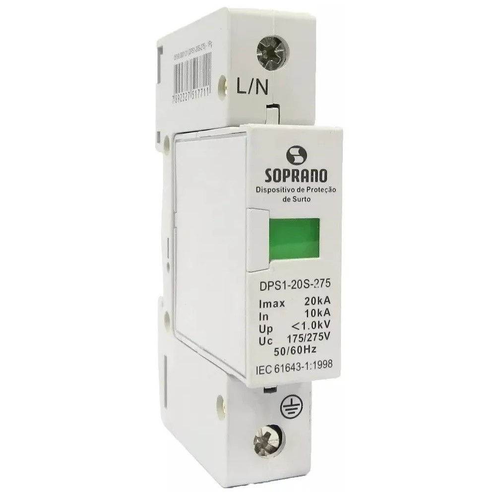 Protetor Surto Dps Anti Raio 1p 45 Ka 275v Biv F/n Soprano