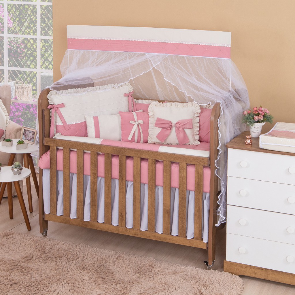 Kit Berço Miguel Baby Americano Luxo Para Bebe Menina Antonella 13 Peças