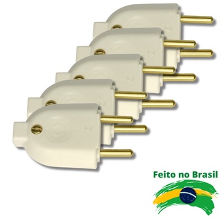 5 Tomada Plug Macho 2 Pinos 10A Branco Ideal Para Extensão