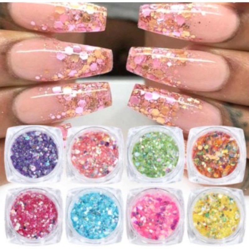 Kit Com 12 Glitter Para Unhas Decoração Brilho mixto