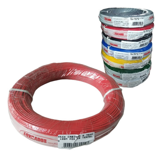 Fio Cabinho 0,75mm Cabo 0,75 100 Metros Cobre Flexível Fox Cabos P/ Som Alarme Automotivo