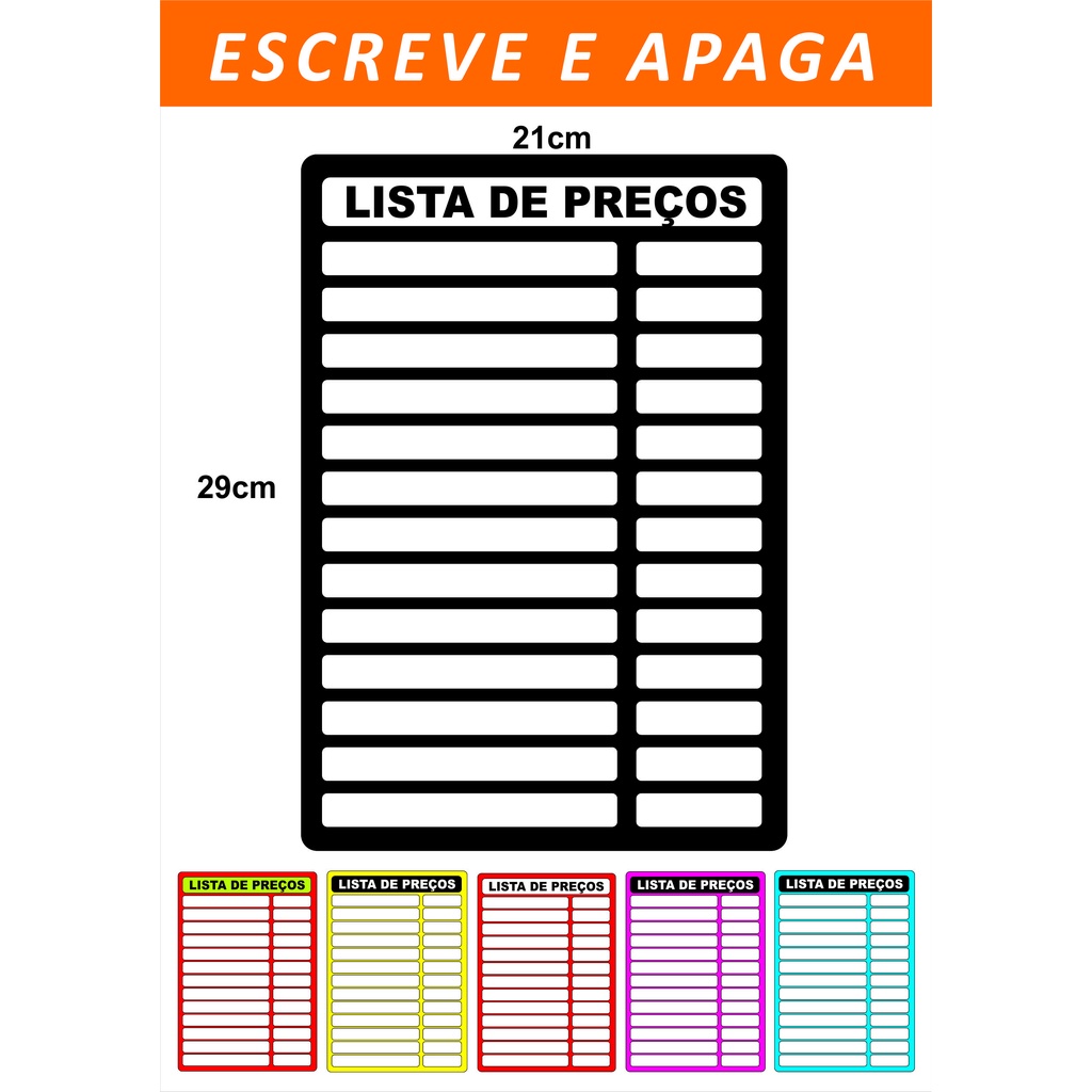1 Placa Cartaz Lista de Preços  21x30 - Cartaz Reutilizável em Oferta na Shopee