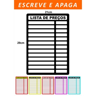1 Placa Cartaz Lista de Preços  21x30 - Cartaz Reutilizável em Oferta na Shopee