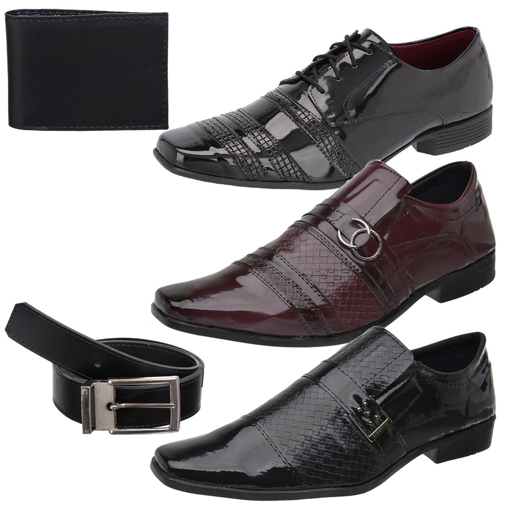 Kit 1 Par De Sapato Social Masculino Mais  Cinto E Carteira Oferta