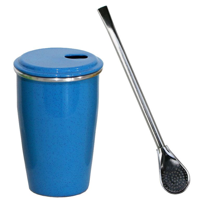 Kit Terere: Copo Termico e Bomba Metal AZUL  - Gastrobel
