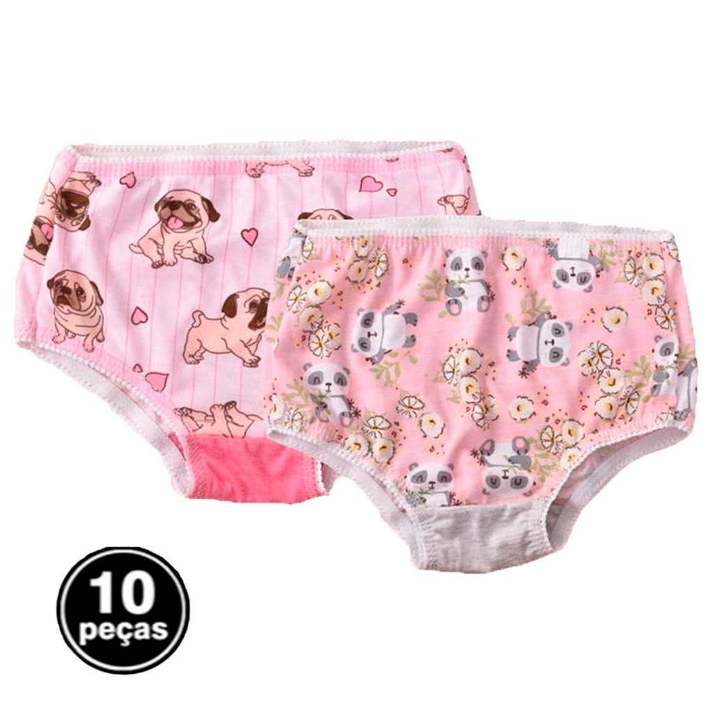Kit 10 Calçolinha Menina Cor e Estampa Sortida Calcinha Algodão Infantil