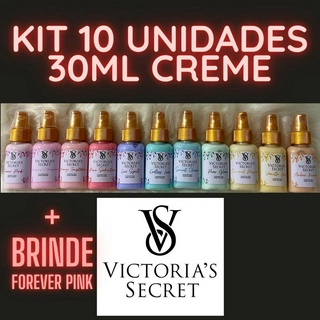 KIT 10 CREME HIDRATANTE 30ML Ref. Victoria Vanilla Love Coconut Pure Strawberry Morango + PRESENTE Forever Pink