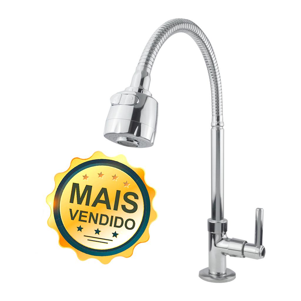 Torneira de metal  Cozinha  Gourmet Bancada Flexível 1/4 de Volta Cromo C-66 Cód. 2199