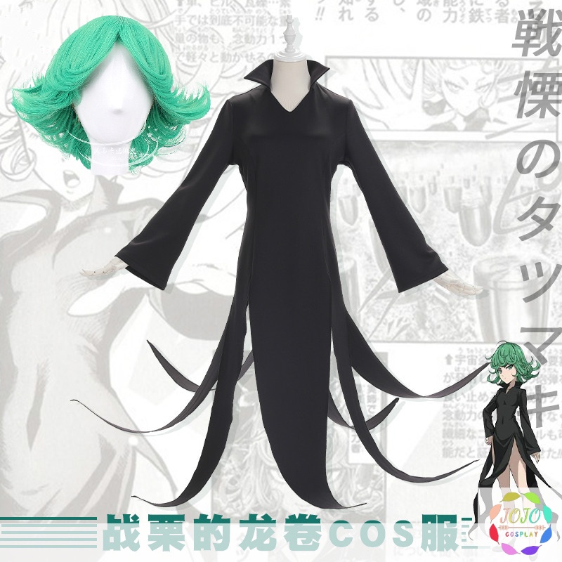 One Punch Man Senritsu No Tatsumaki Tornado Terrível Cosplay Fantasia Preta Vestido Feminino Verde Encaracolado Peruca Curta