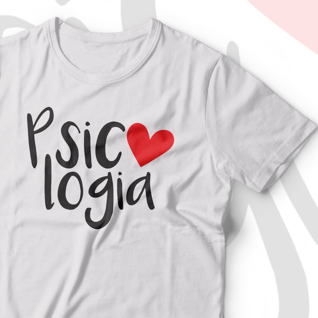 Camisa T-shirt Psicologia Sublimada Branca Símbolo em Malha PP Antipiling Faculdade de Psicologia por Amor
