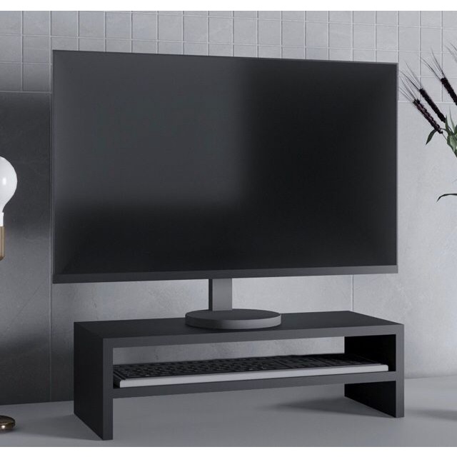 Suporte Monitor Duplo 50x20x13 Mesa Ergonômico Postagem Rápida Mdf Branco, Preto