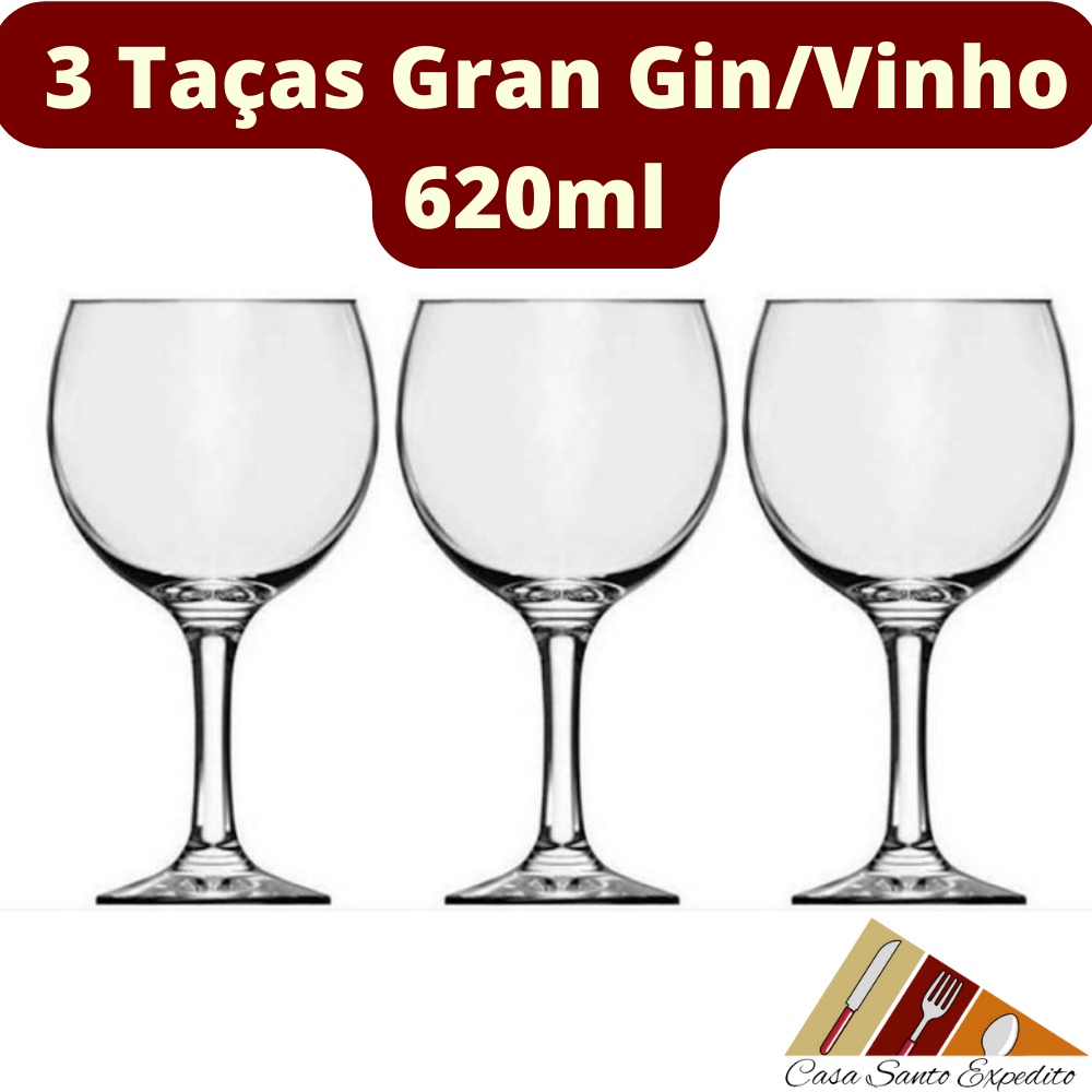Conjunto 3 Pçs Taça De Vidro Premiere Gran Gin/Vinho 620 Ml (Envio Imediato) Kit 3 pçs
