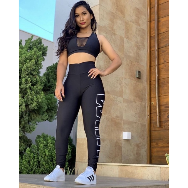 Roupa de Academia conjunto Top + calça alta qualidade roupa fitness roupa de malhar roupa de treinar