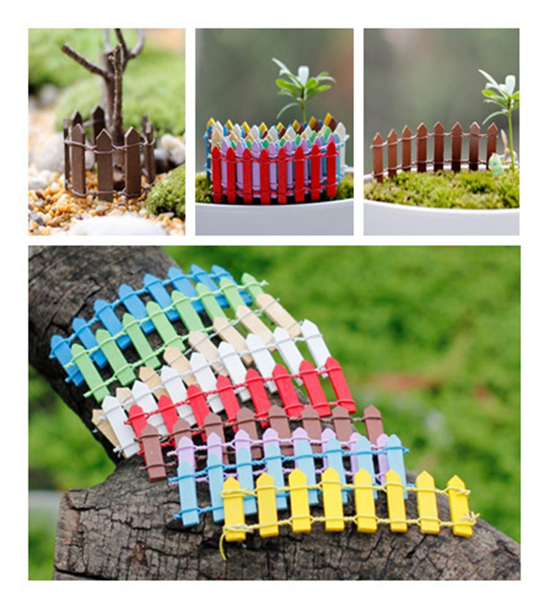 10 Pcs Mini Cerca Multicolor Cerca De Madeira Ornamentos Jardim De Fadas Bonsai Diy Decorações