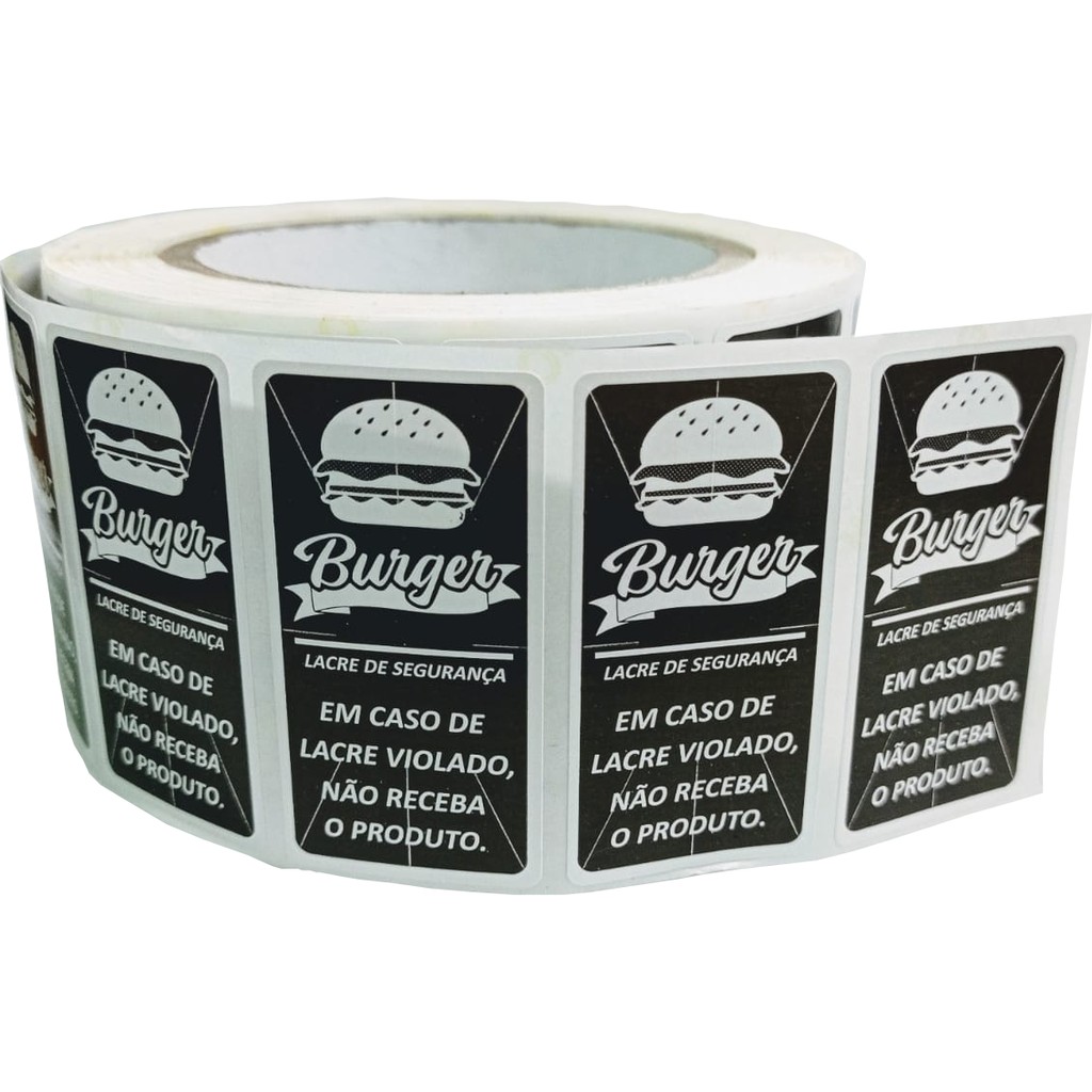 Lacre de Segurança Adesivo Delivery 6x3 cm  2.000 Und - Hamburguer Preto em Oferta na Shopee