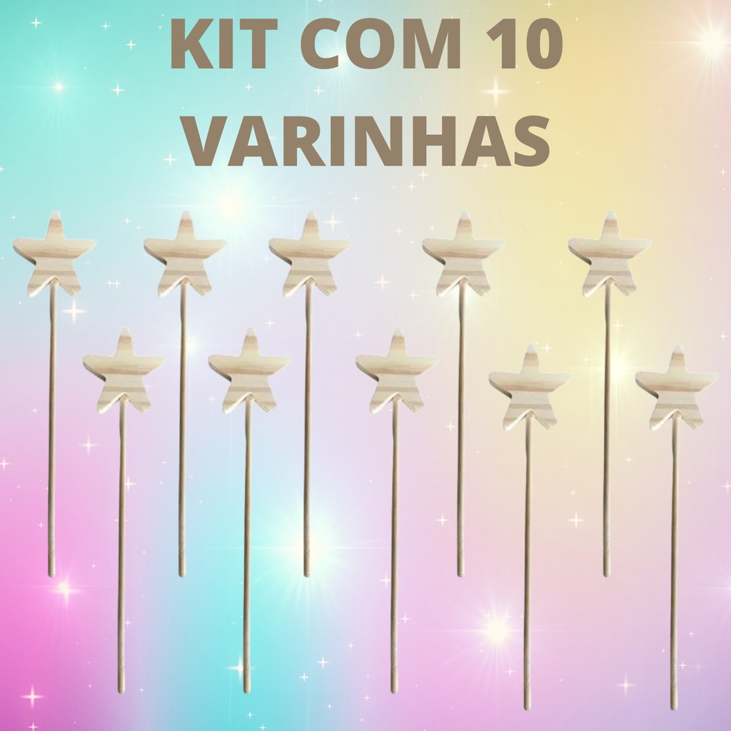 Kit 10 Varinha Mágica Fada Infantil Briquedo Para Menina de Madeira para Personalização