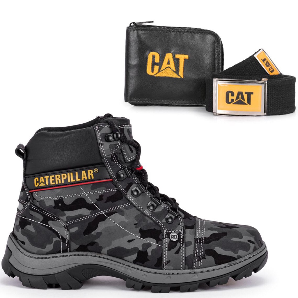 Kit Bota Caterpillar Militar Camuflada Cat 01 Camuflada Em Couro ...