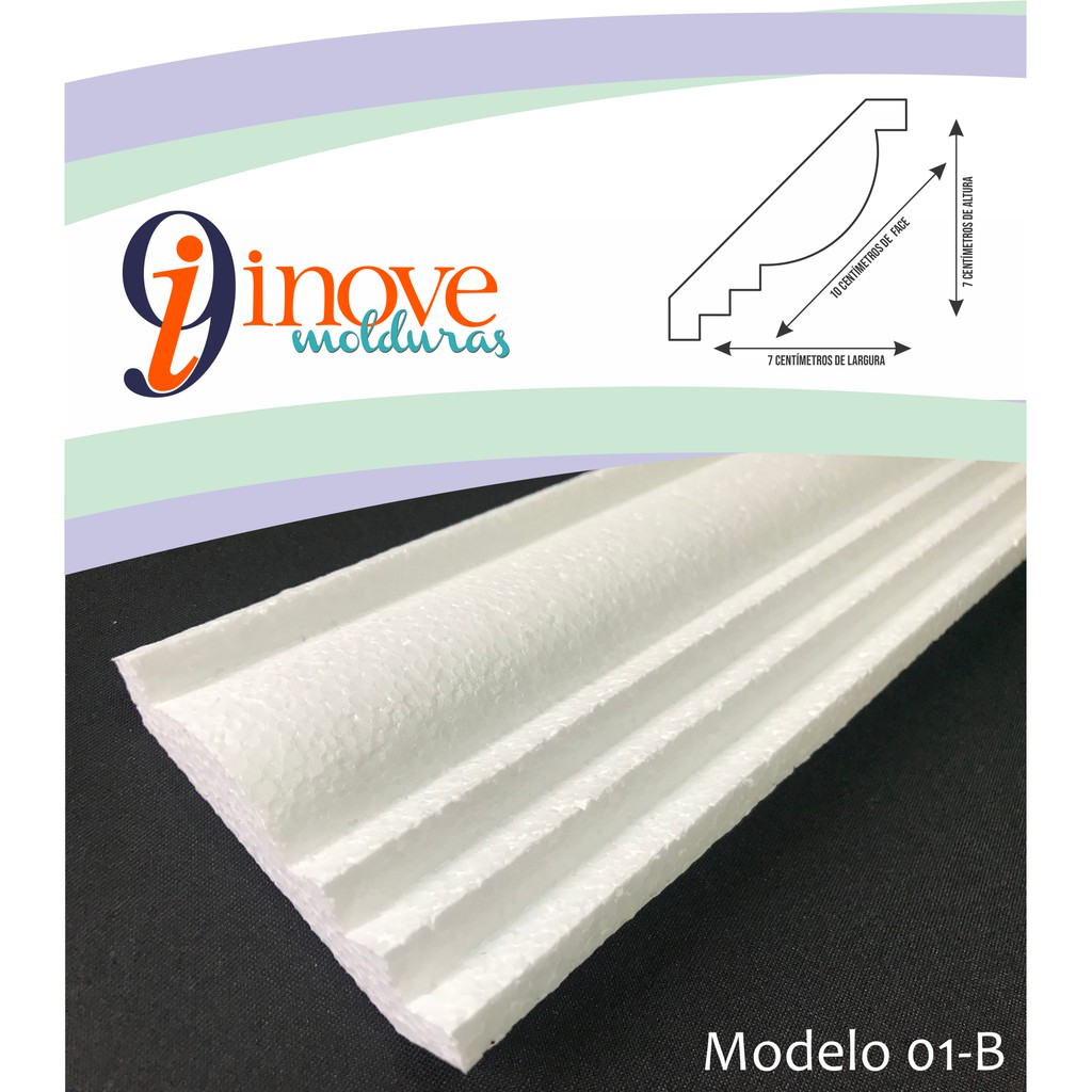 Moldura de Isopor Roda Teto - Modelo Peito de Pombo com 10 centímetros de Face - Kit com 20 Metros - Sem Acabamento