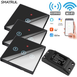 SMATRUL Tuya Smart Life APP WiFi TOUCH Switch Light RF 433Mhz Wall Panel DIY Relay Timer Home Amazon Alexa Socket lamp 9