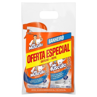 Kit Desinfetante para Uso Geral Mr Músculo Banheiro Borrifador 500ml + Refil 400ml