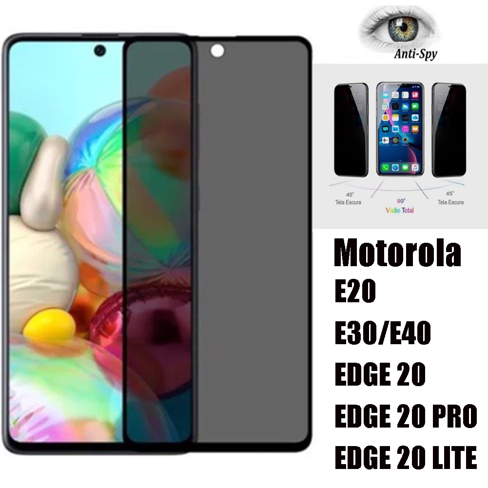 PELÍCULA PRIVACIDADE 3D de vidro para celular Motorola E20/E30/E40/EDGE 20/EDGE 20 PRO/EDGE 20 LITE