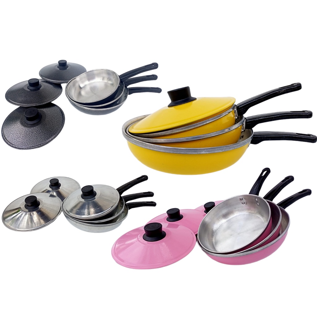 Kit com 3 frigideiras color com tampa de alta qualidade aproveite a promoção no em Oferta na Shopee