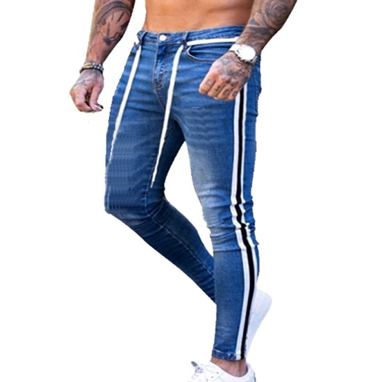 calça jeans masculina com listra lateral