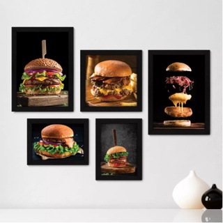 Quadros decorativos 5 peças para sua casa Hambúrguer - Hamburgueria - Lanchonete - palito Star = 75 em Oferta na Shopee