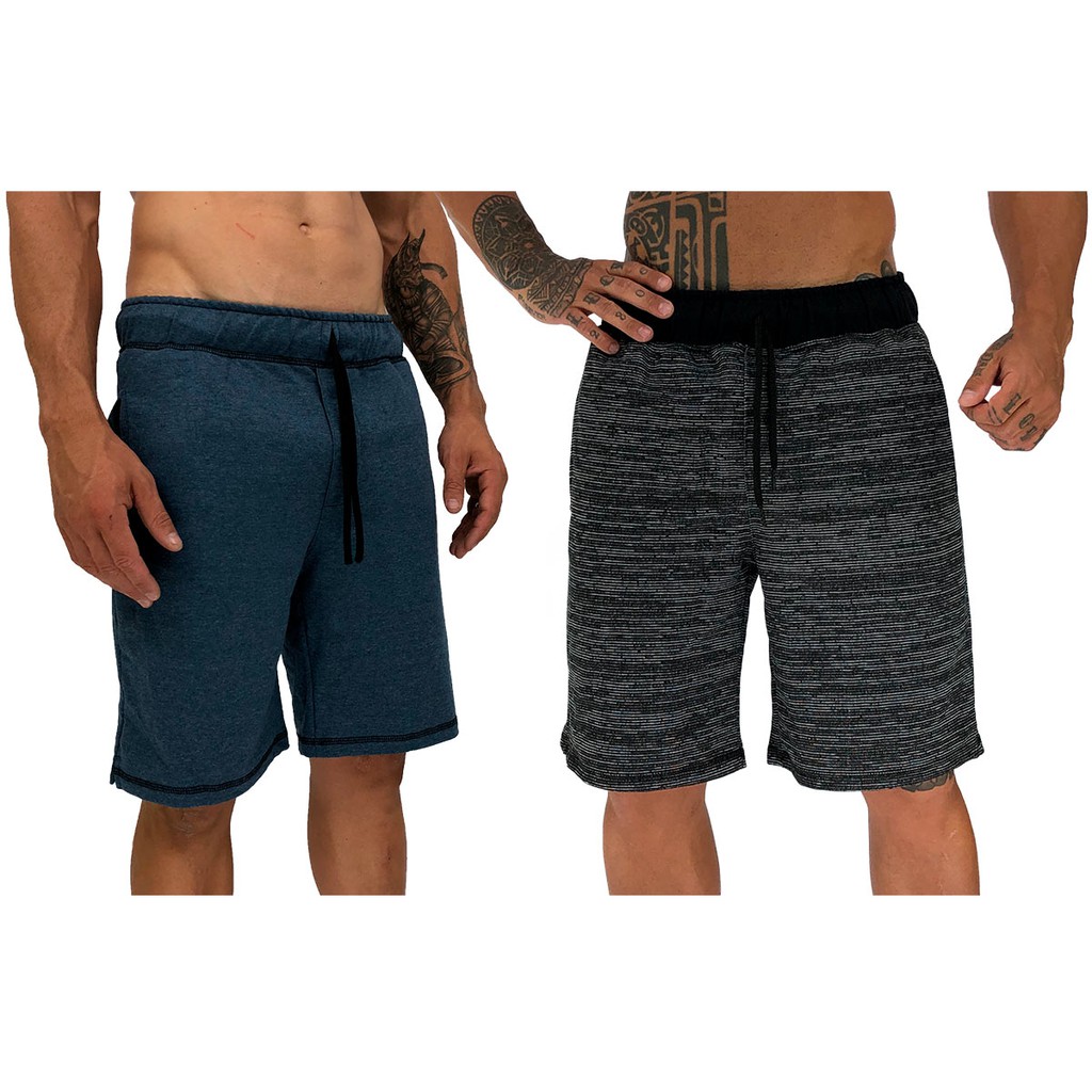 Kit 2 Bermudas Masculinas MXD Conceito em Moletom ou Moletinho Cores Básicas, Rajadas e Listradas Combo de Verão