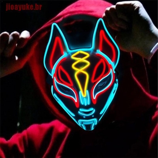 Jioayuke Máscara De Fantasia De Raposa Com Claro Led Neon Para Festa De Halloween Rave